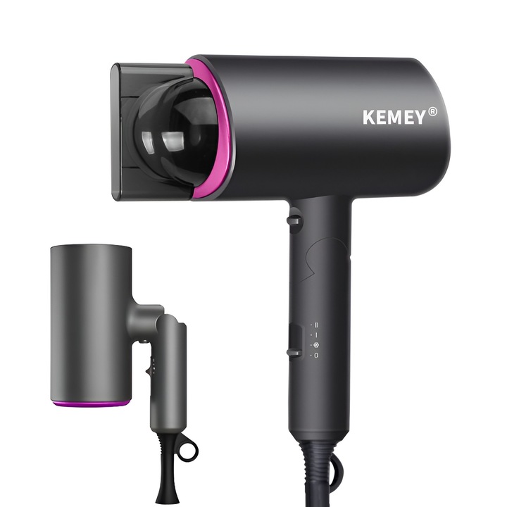 Професионален сешоар Kemey, KM-9945, 1800 W, 2 скорости, 3 температурни нива, черен