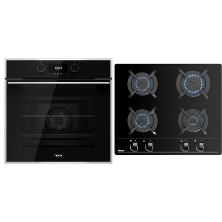 Pachet Cuptor incorporabil Teka HLB 830 Black-SS, 70 litri, HydroClean PRO plus Plita incorporabila, Gaz, Teka GBC 64000 BK, 4 Arzatoare, 60 cm, Cristal negru