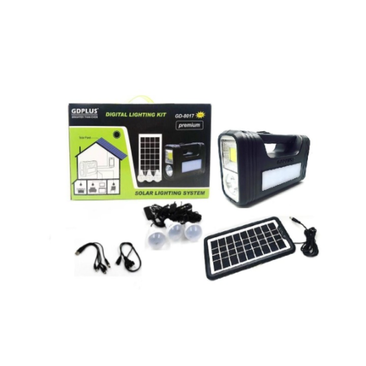 Kit Lanterna cu panou solar, 3 becuri LED, Gdlite, GD 8017