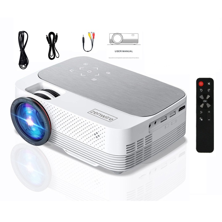 Mini Videoproiector Zenwire Q6 portabil LED Full HD 720p 4000 lm proiector 2000:1 170 inch Alb