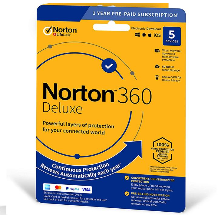 Електронен лиценз Norton 360 Deluxe +50GB Cloud Storage - 5 устройства / 1 година 21416689