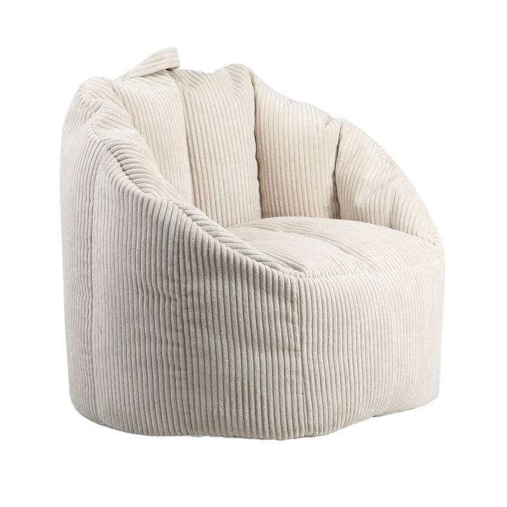 Fotoliu Puf Simone Velur Reiat Bej, Scaun Confortabil si Moale pentru Relaxare, Design Modern Living Dormitor Sufragerie, Canapea Individuala Corduroy 75x73cm, Calitate Premium, Stil Elegant, Perfect Lectura TV