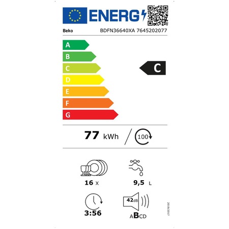 Masina de spalat vase Beko BDFN36640XA, 16 seturi, Clasa C, Autodosing, HygieneIntense, DeepWash, Motor ProSmart Inverter*, 60 cm, Inox