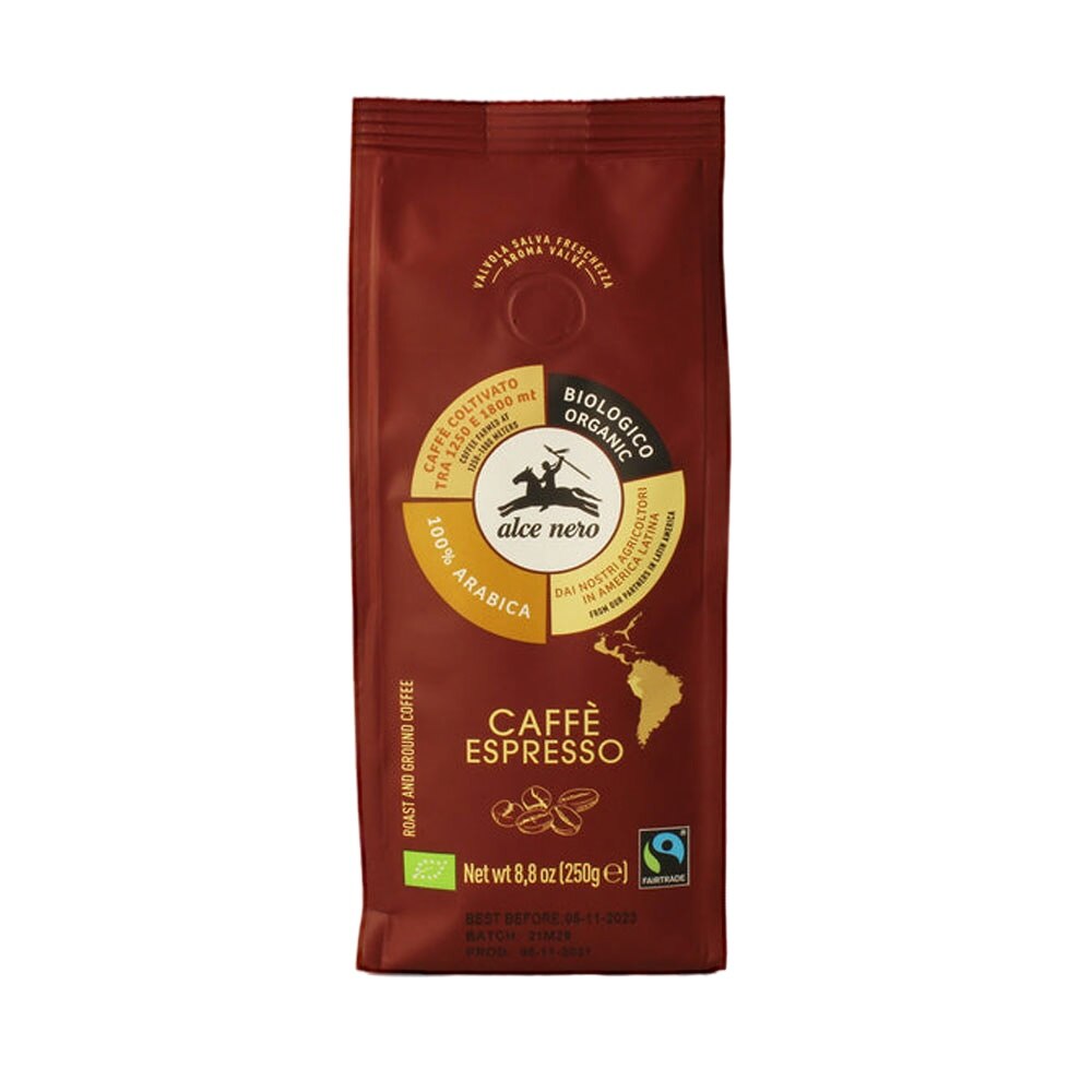 Cafea espresso italiana organica macinata, Alce Nero, 100 Arabica, 250 g eMAG.ro