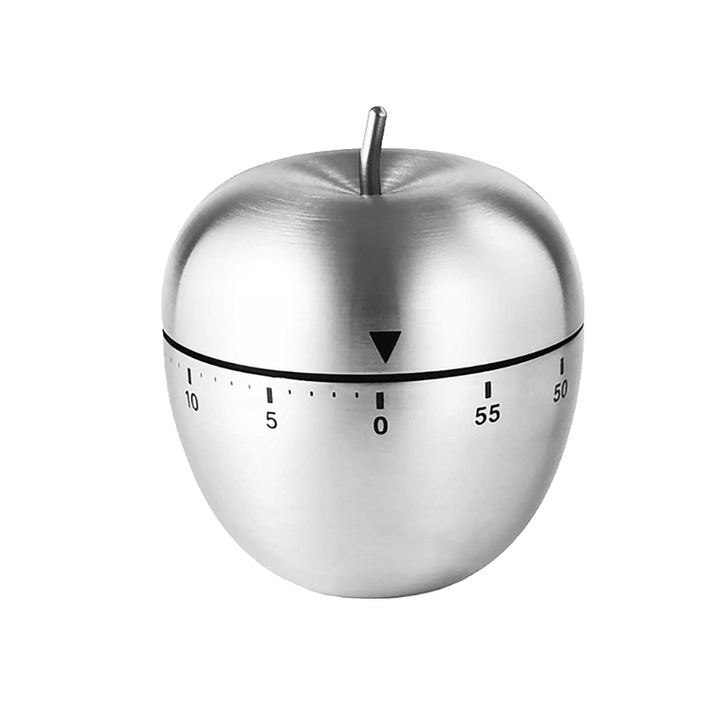 Кухненски таймер Apple, стомана, 63x72 мм, 60 минути, сив, Kinghoff