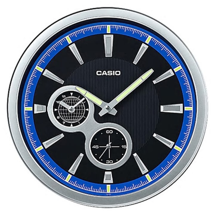 Стенен часовник Casio IQ-89-8D, Черен/Син