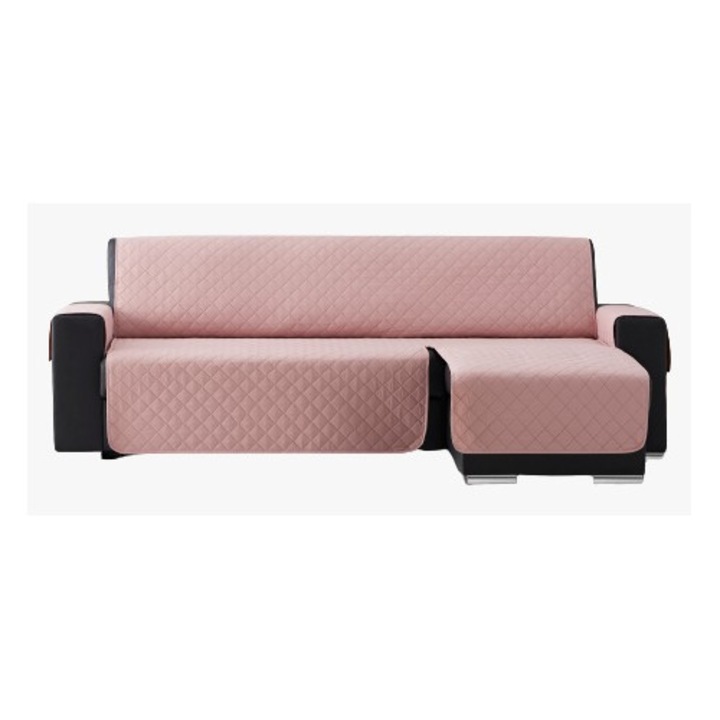 Husa coltar matlasata cu sezlong pe partea dreapta sau stanga Sofazip, Lungime 280 cm, Roz