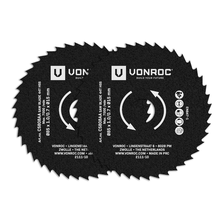 Комплект дискове за циркуляр VONROC CS808AA, 2 броя, 85x15 мм, 44 зъба, HSS