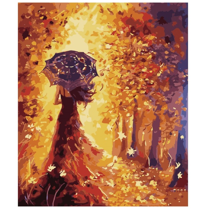 Set pictura pe numere, Frunzele toamnei, panza pe rama lemn 40x50 cm