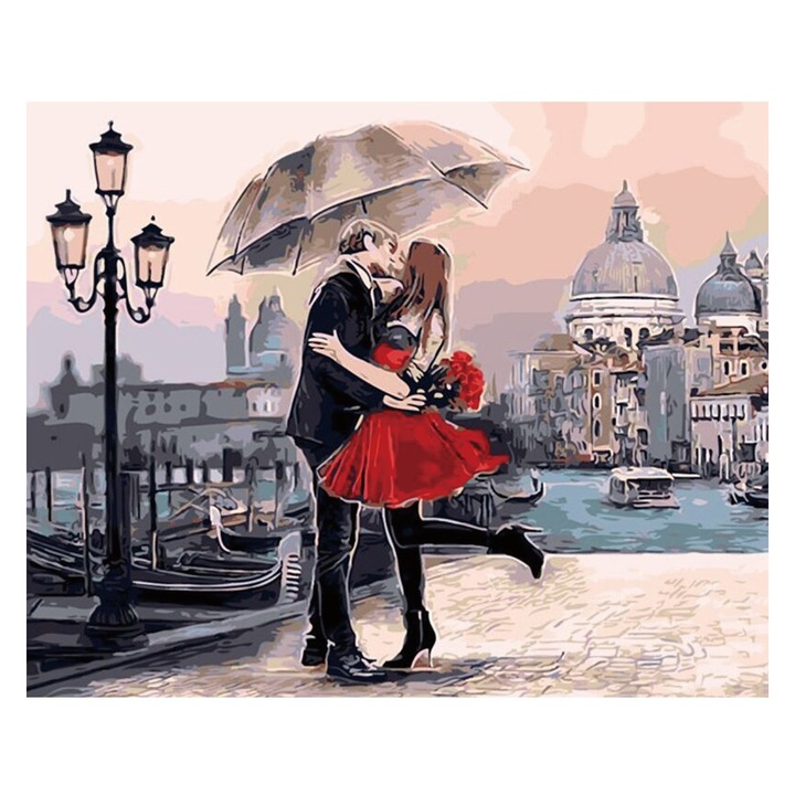 Set pictura pe numere, Indragostiti in Venetia, panza pe rama lemn 40x50 cm