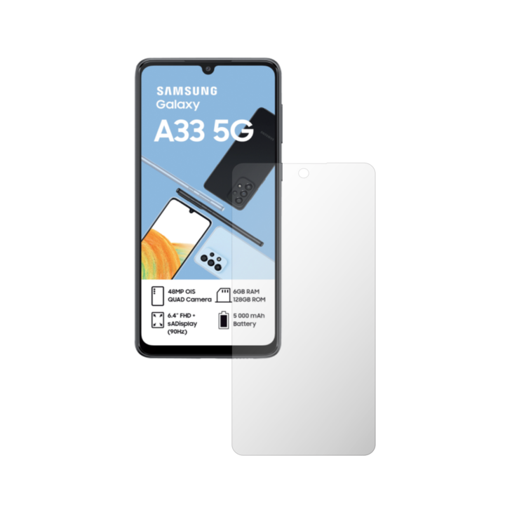 Комплект от 2X iSkinz протектор за екран за Samsung Galaxy A33 5G - цял изрез, невидим Skinz HD, ултра-прозрачен силикон с пълно покритие, залепващ и гъвкав