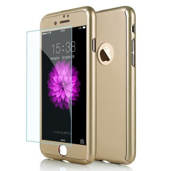 Husa 360 fata+spate+folie sticla pentru iphone 7, auriu Husa 360 fata+spate+folie sticla pentru iphone 7, auriu