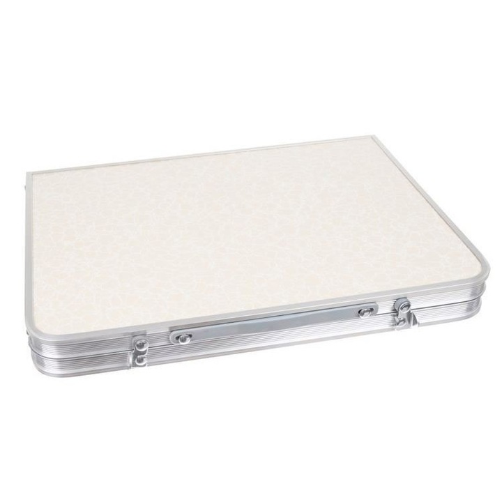 Сгъваема градинска маса, За къмпинг/риболов, Тип куфар, Бежов, 63x36x27 см