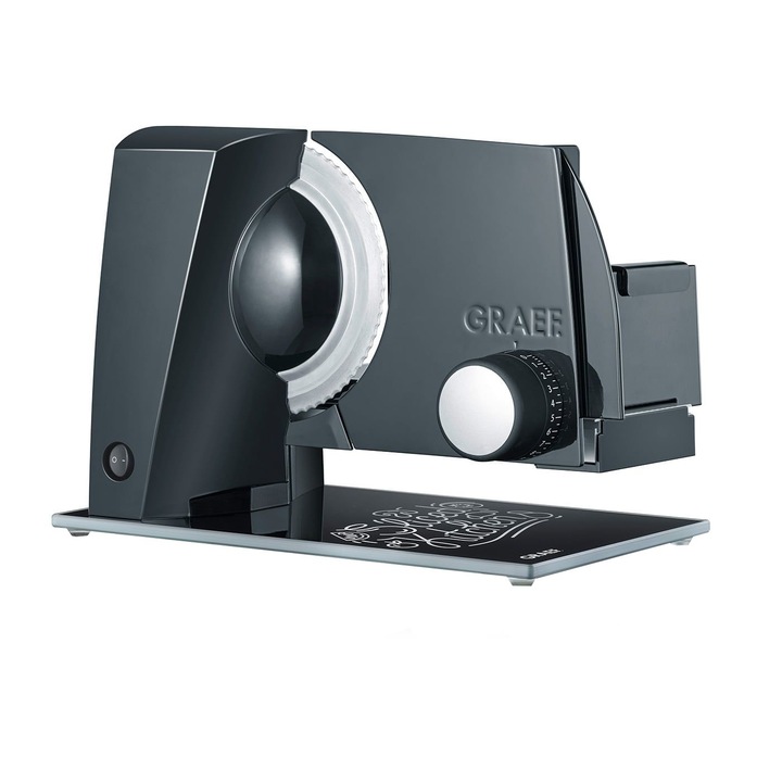Feliator electric de alimente Graef, S12002, lama zimtata 17 cm, ajustare grosime feliere reglabila, 0 - 20 mm, motor eco, placa pentru acoperirea lamei, atasament MiniSlice, negru