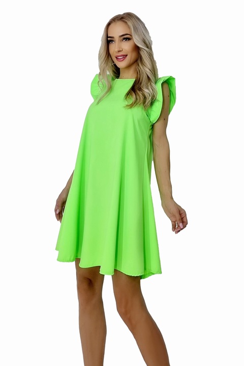 Широка рокля Azzuro, с издути рамене и А-линия, Зелена, Универсален размер S/M/L