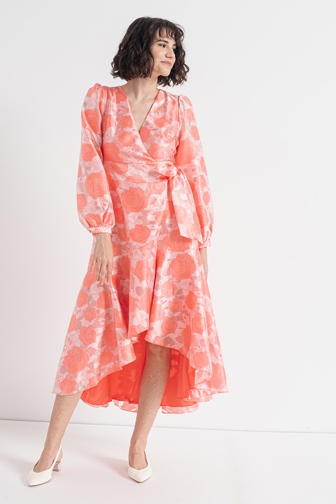 Y.A.S., Флорална рокля Wanja с асиметричен подгъв, Корал/Бледо розово