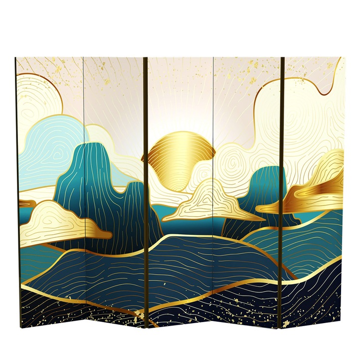 Paravan, Colors of Life, Lemn/Textil, 225 x 172 cm, 5 piese, Multicolor