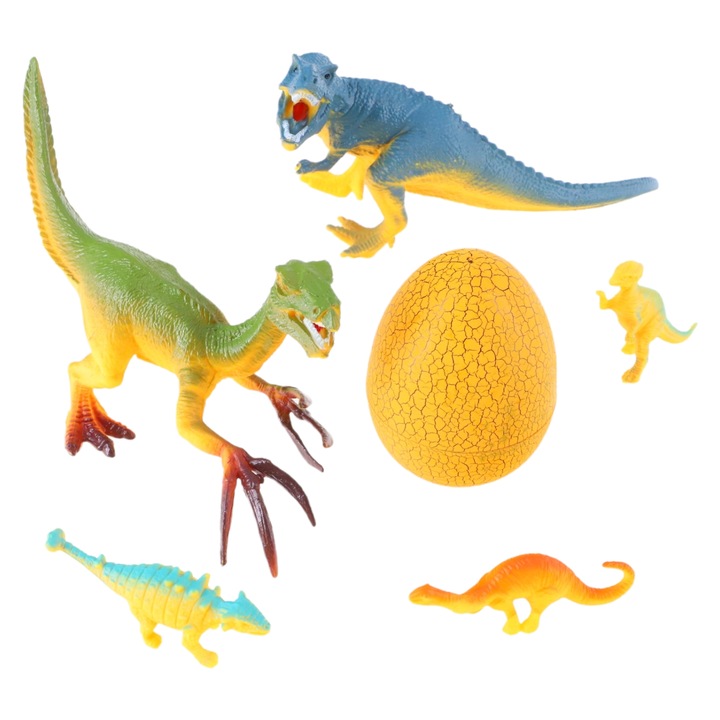 Set 2 Figurine Dinozauri cu ou, NO2525C, 15 cm, Multicolor