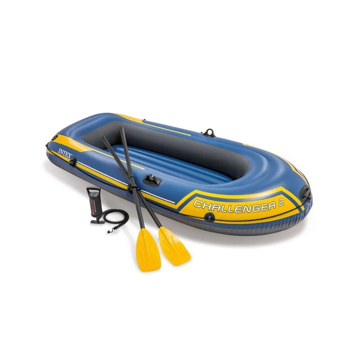 Надуваема лодка INTEX Challenger 2, 2.36 x 1.14 x 41 см, 200 кг, Двуместна, Син/Жълт