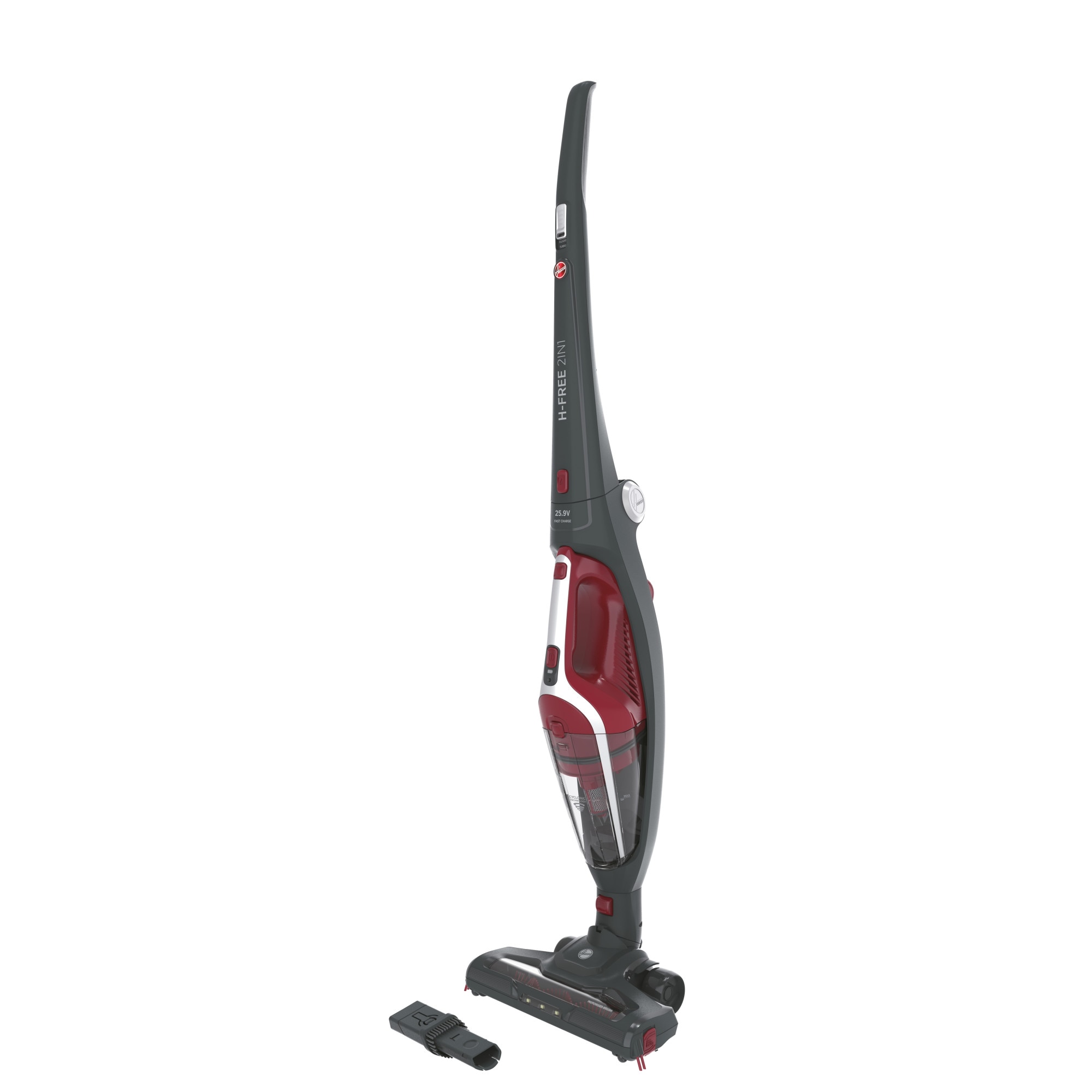 Aspirator de mana fara fir 2 in 1, Hoover, HF21F25, Gri/Rosu