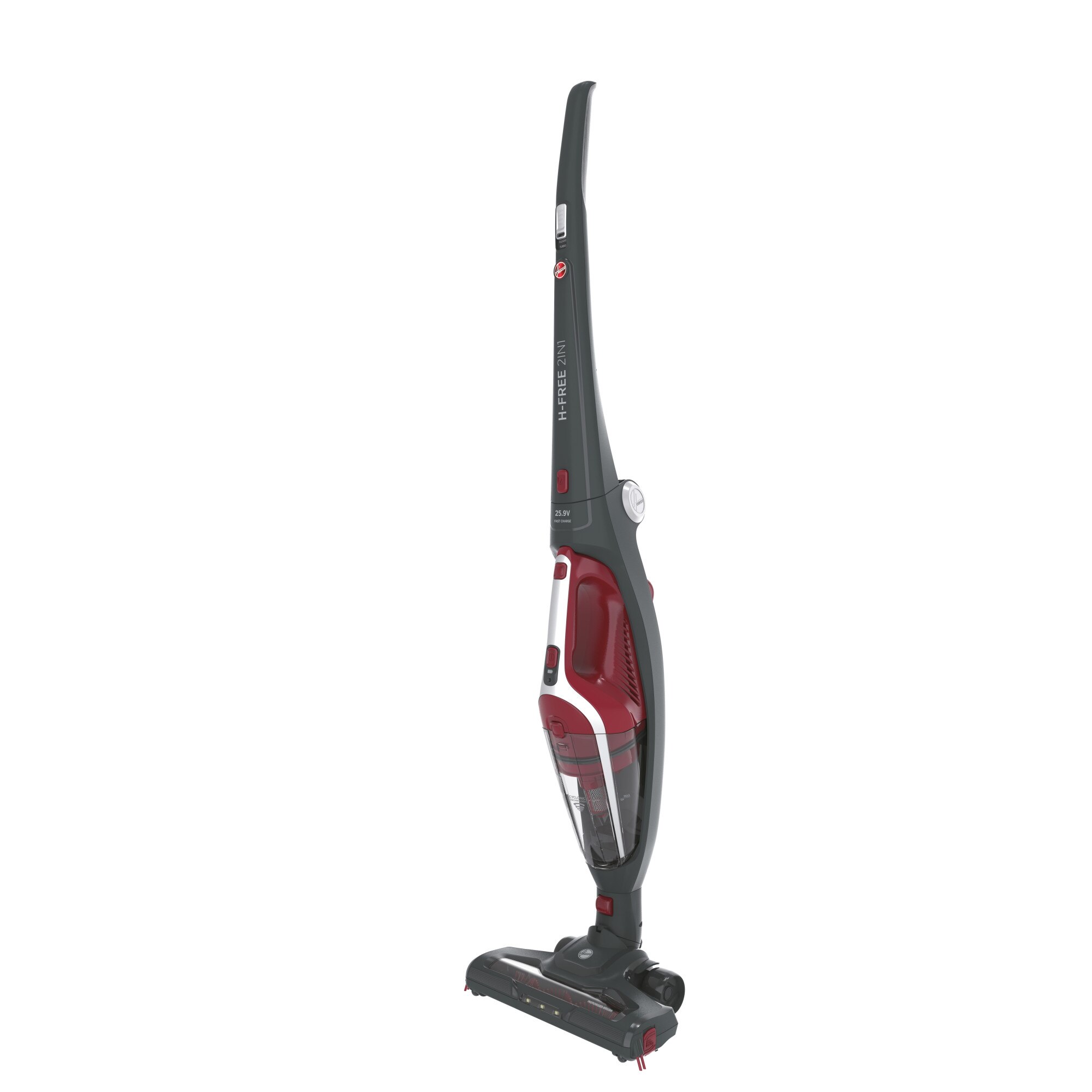 Aspirator de mana fara fir 2 in 1, Hoover, HF21F25, Gri/Rosu