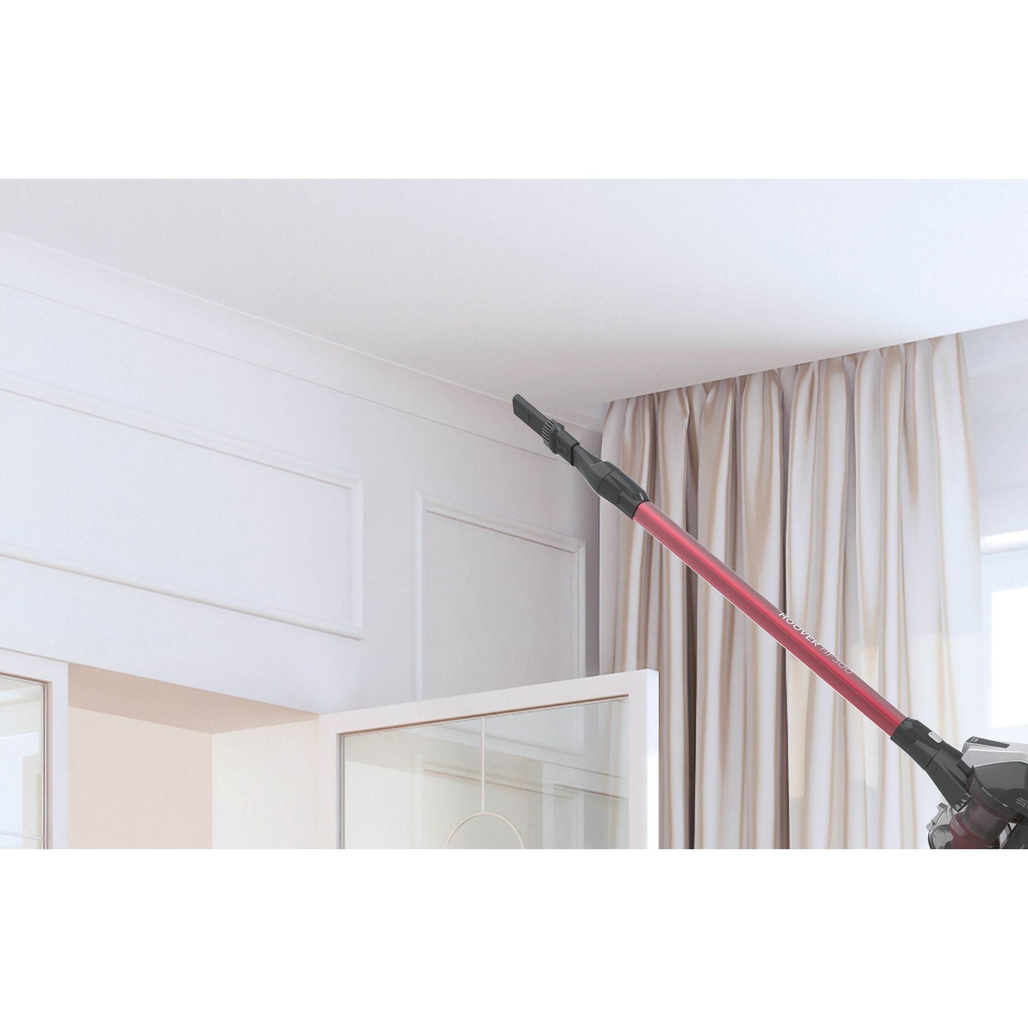 Aspirator de mana fara fir, Hoover, HF322TH 011, Rosu/Negru