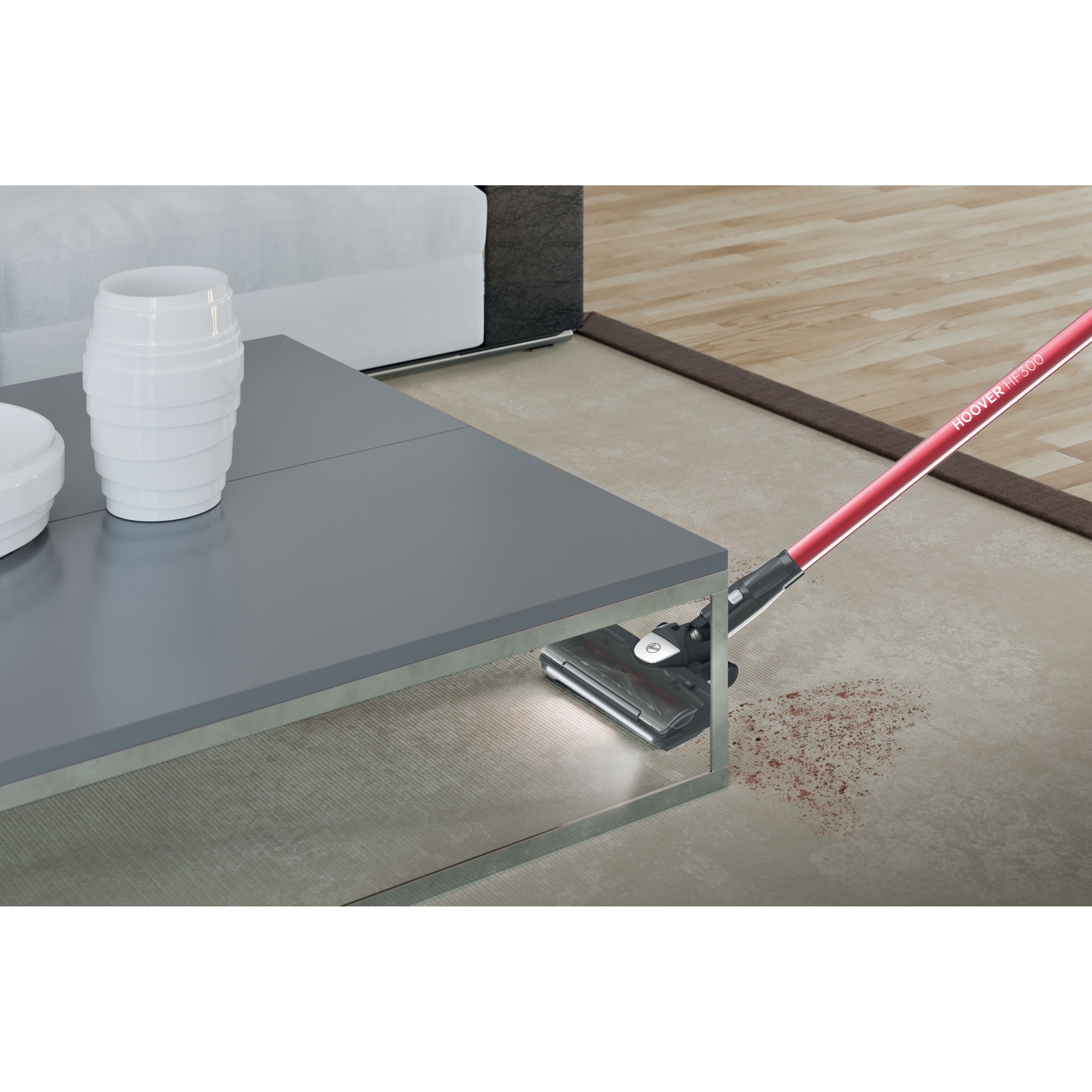 Aspirator de mana fara fir, Hoover, HF322TH 011, Rosu/Negru