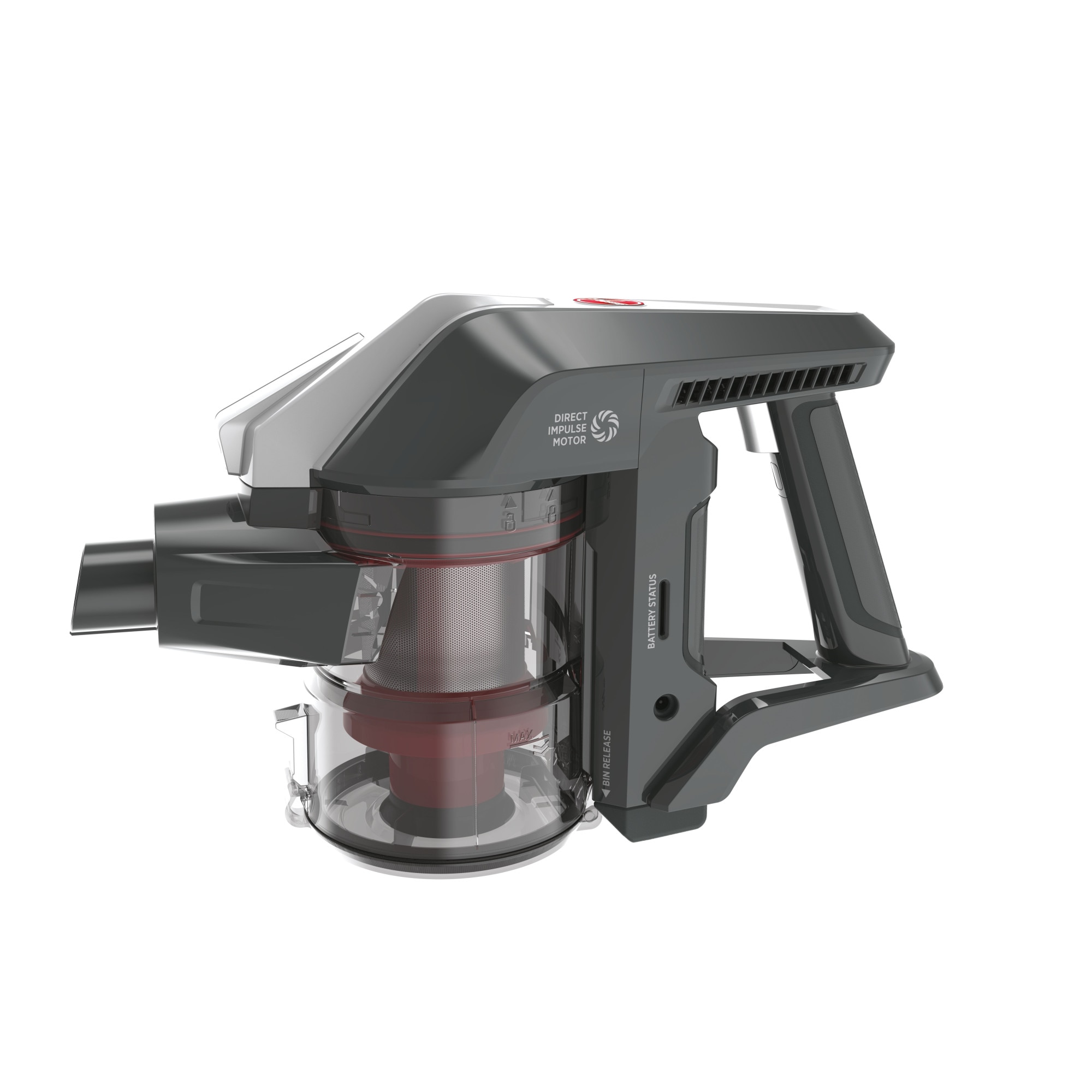 Aspirator de mana fara fir, Hoover, HF322TH 011, Rosu/Negru