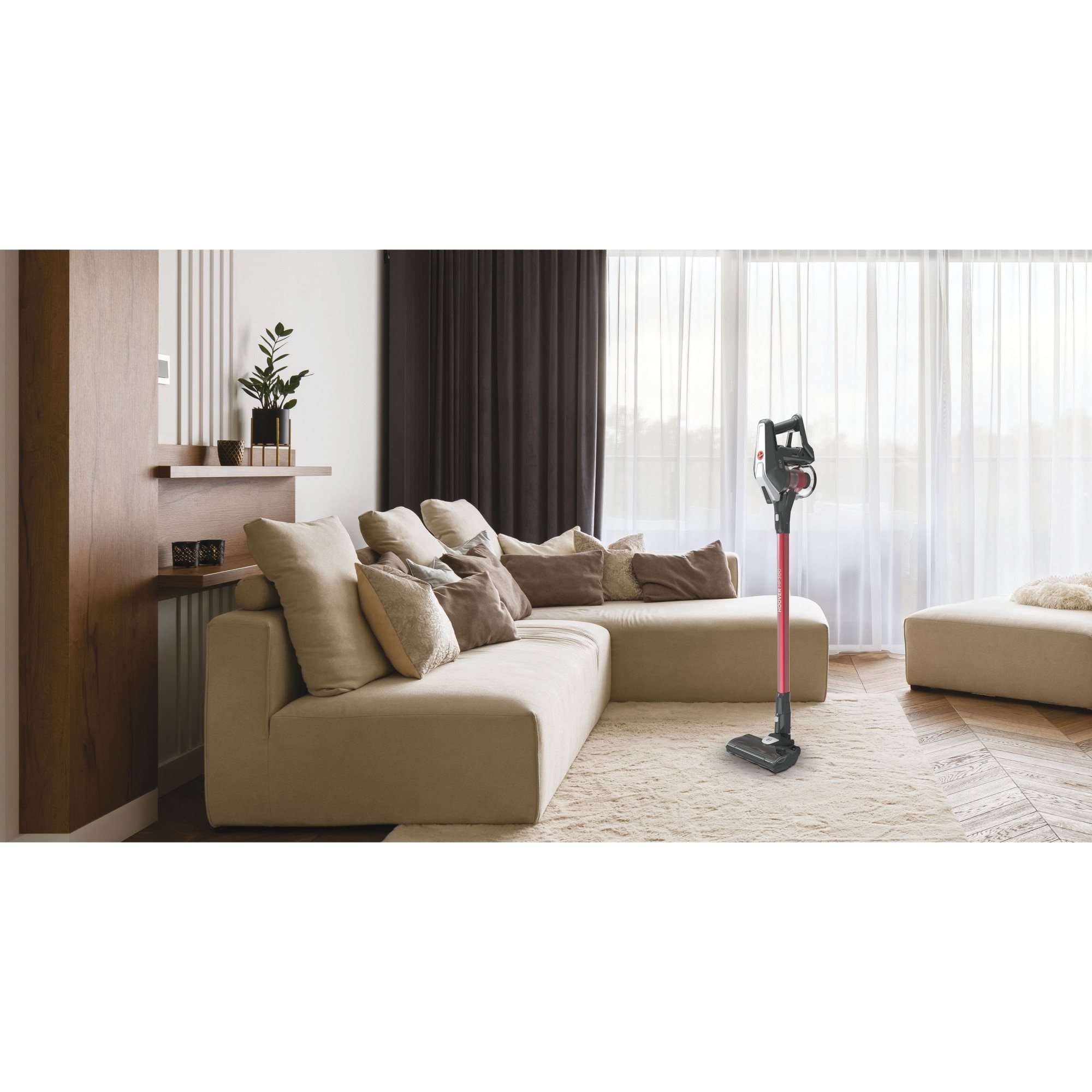 Aspirator de mana fara fir, Hoover, HF322TH 011, Rosu/Negru
