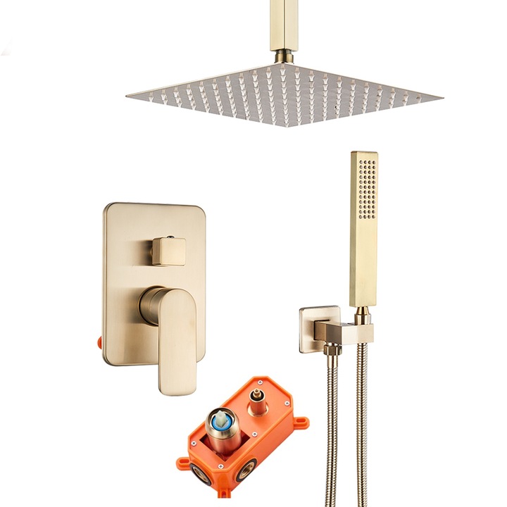 Set de dus tip ploaie, auriu nichelat, cu 2 functii de curgere