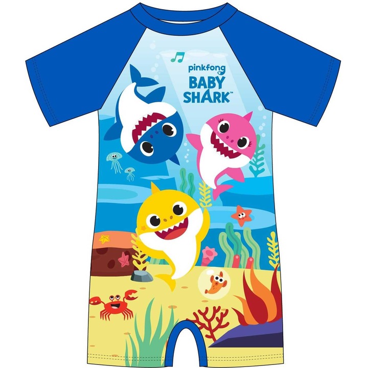 Costum de baie UV cu maneci scurte si fermoar Baby Shark, EPMBS5244061_4, EPLUSM, Albastru