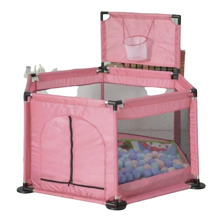 Tarc pentru bebelusi cu cos de baschet si 30 bile, Roz 128 x 113 x 65 cm