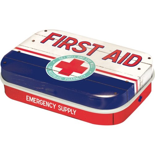 Cutie metalica cu bomboane - First Aid Blue 6x4x1,6 cm