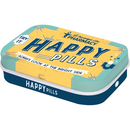 Cutie metalica cu bomboane - Happy Pills 6x4x1,6 cm