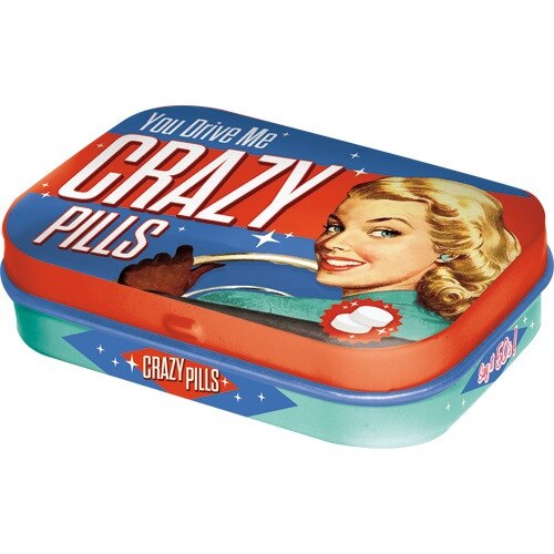 Cutie metalica cu bomboane - Crazy Pills 6x4x1,6 cm