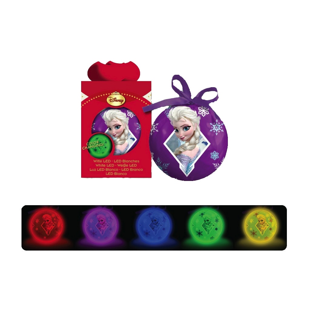 Glob Craciun FROZEN-Anna & Elsa cu led multicolor, 7.5 cm