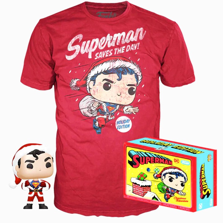Set Figurina POP & Tee Back DC Comics Superman Exclusive Flocked L