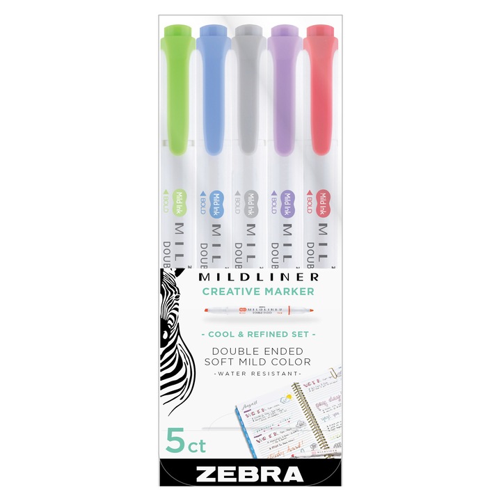 Zebra Mildliner Cool & Refined двустранен комплект хайлайтъри, 5 цвята