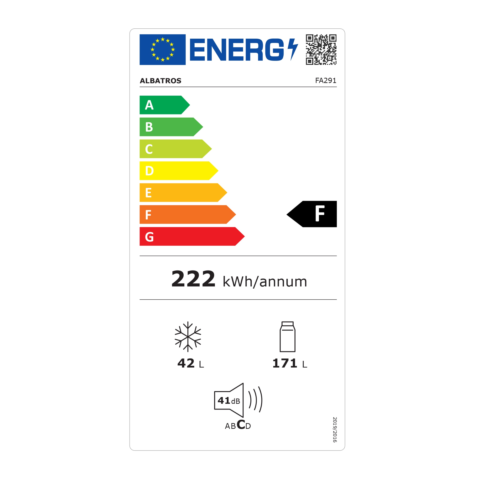Frigider Albatros FA291, 213 L, Less Frost, Clasa energetica F, Dezghetare automata frigider, Termostat reglabil, Alb