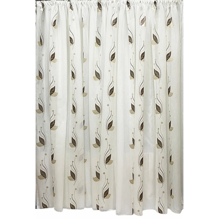 Бяла бродирана завеса венге, "Фантазия с листа" 400x245см с тръстика, от Liz Line - P2834