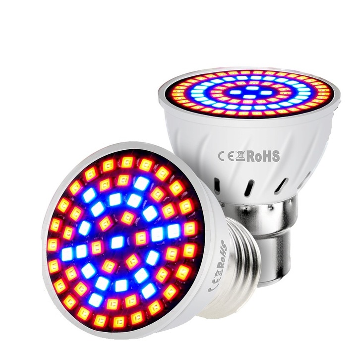 Комплект 2 LED лампи за растеж OSPE, E27, 9W, Бял