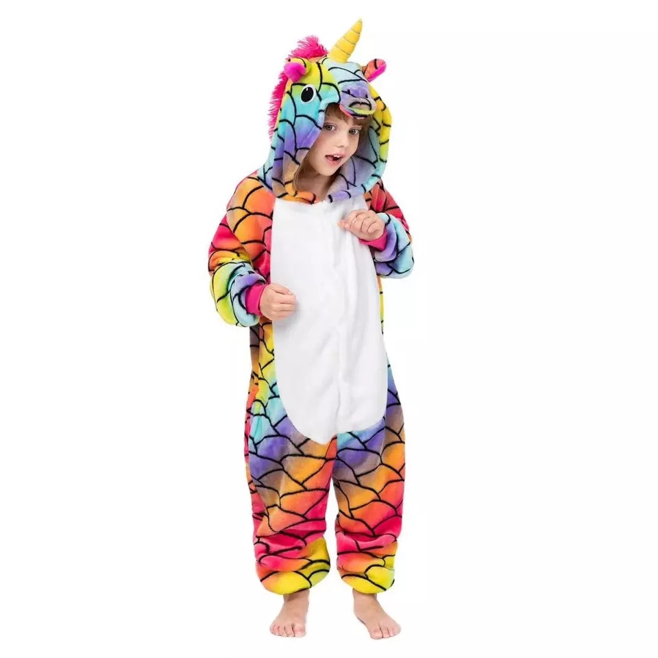 Pijama Salopeta Pentru Copii Kigurumi Model Unicorn Cu Solzi Curcubeu