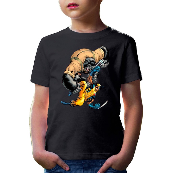 Tricou copii Wolverine Fight Monkey Monster Protect Humans Powerful GeniusIN, Negru