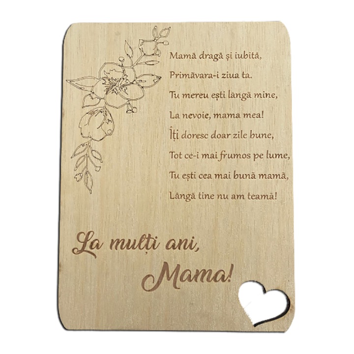 Cadou personalizat 8 Martie La multi ani, Mama, lemn natur, 30x20 cm
