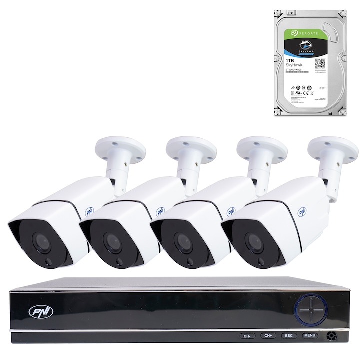 AHD PNI House PTZ1300 Full HD комплект комплект за видеонаблюдение - NVR и 4 външни камери 2MP full HD 1080P с включен 1Tb HDD