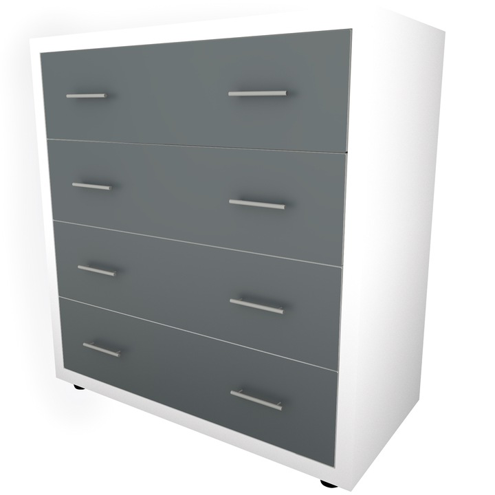 Comoda Torino cu sertare Alb / Gri, 85 x 89 x 42 cm