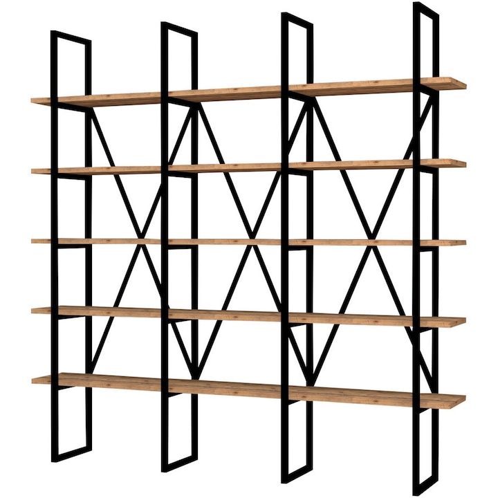 Biblioteca Kalune Design Master, PAL melaminat, 160x26x160xcm, Negru/Atlantic