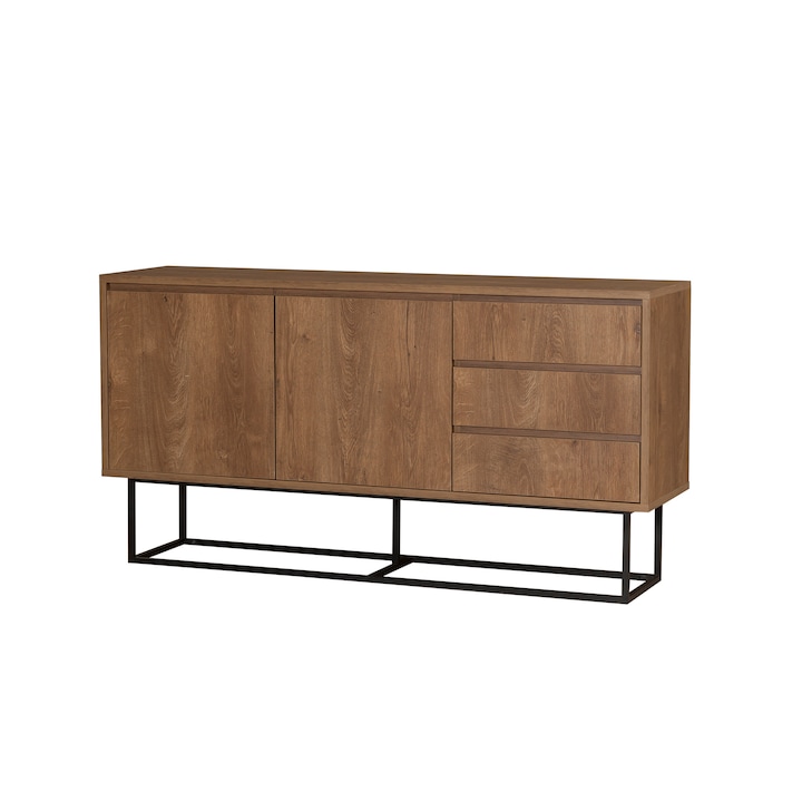 Comoda Kalune Design Ruby, 3 sertare, PAL melaminat, 140x36x72xcm, Nuc/Negru