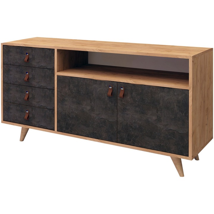 Kalune Design Simon Fiókos Komód, 4 Fiók, Melamin Forgácslap, 140x40x86xcm, Tölgyfa