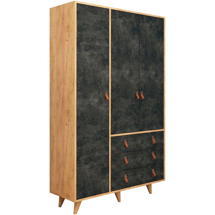 Dulap/Dressing Kalune Design Chunky, 3 sertare, PAL melaminat, 120x52x187xcm, Stejar/Beton